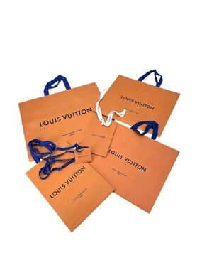 Louis Vuitton LOT Various Sizes Orange Gift Tote Bags & Card With Ribbon
